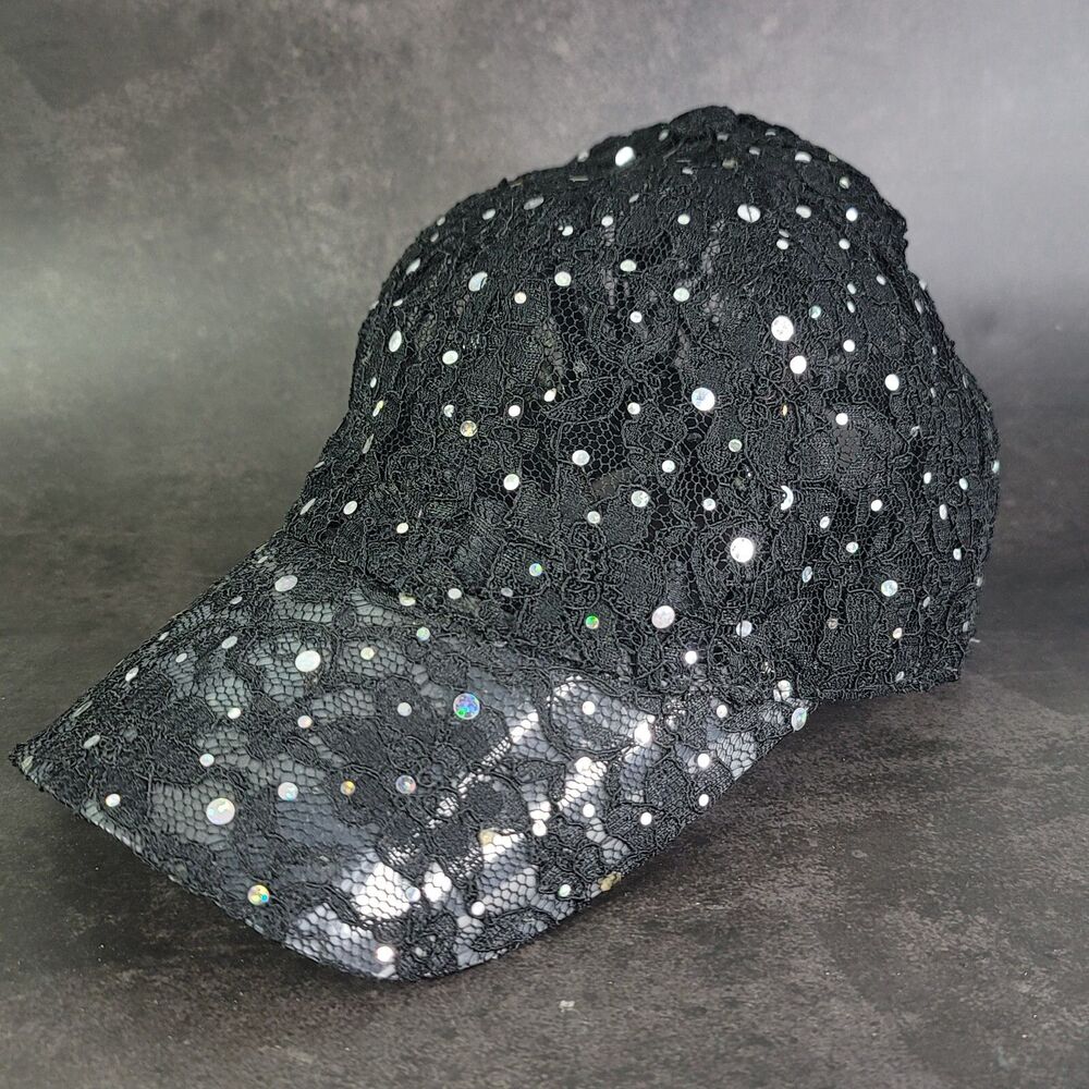 Something Special Black Lace Hook and Loop Strap-back Hat Baseball Cap